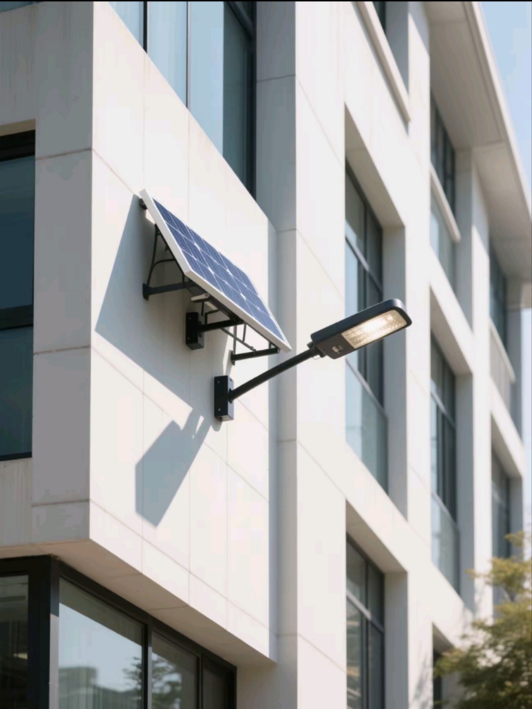 墙面上的阳光使者——南德壁挂式太阳能路灯点亮建筑美学
