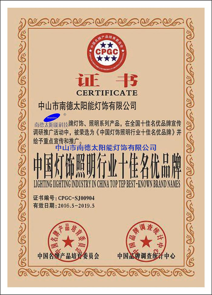 16十佳名牌称号证